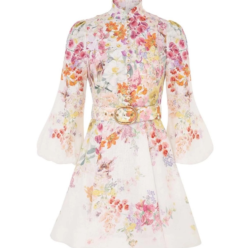 Floral Print Dress with Belt